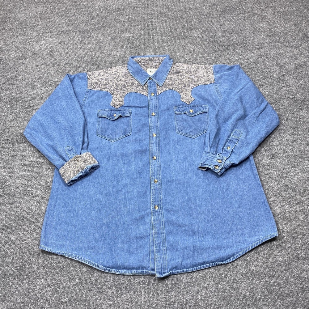 Express Rider Shirt Mens Extra Large Blue Long Sleeve Button Western Cowboy